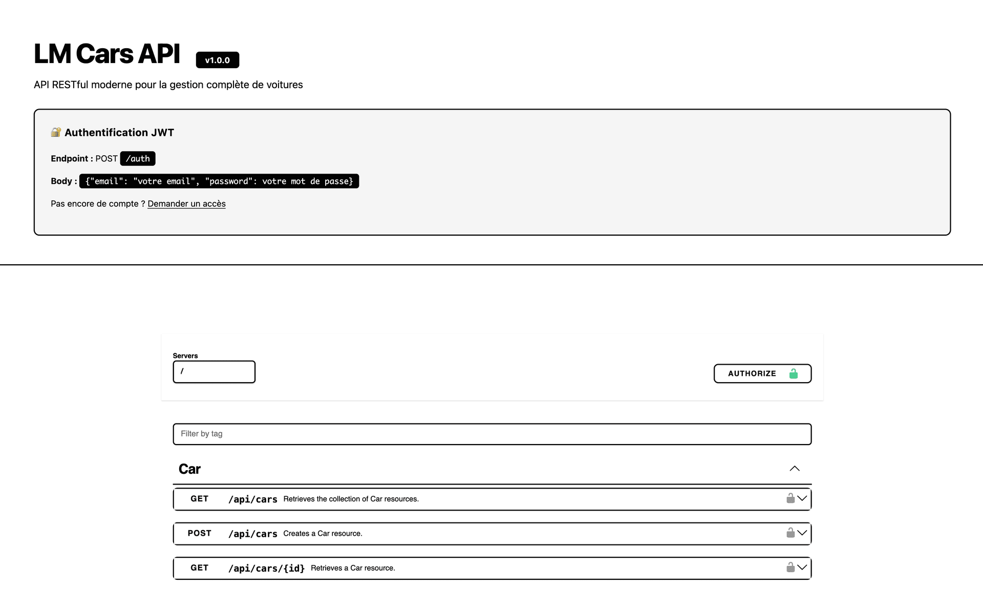 Symfony API REST Voitures